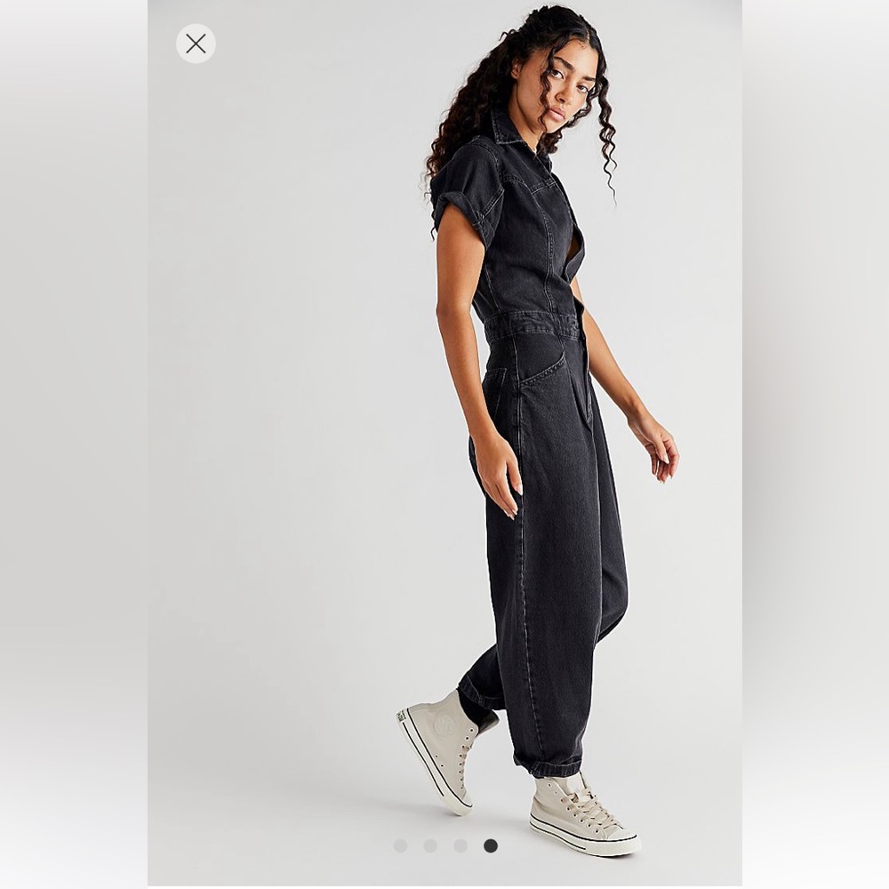 NWT Free People Black Denim Jumpsuit Size S Jean Baggy Coveralls